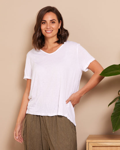 Shayla Crinkle Cotton Tee - White