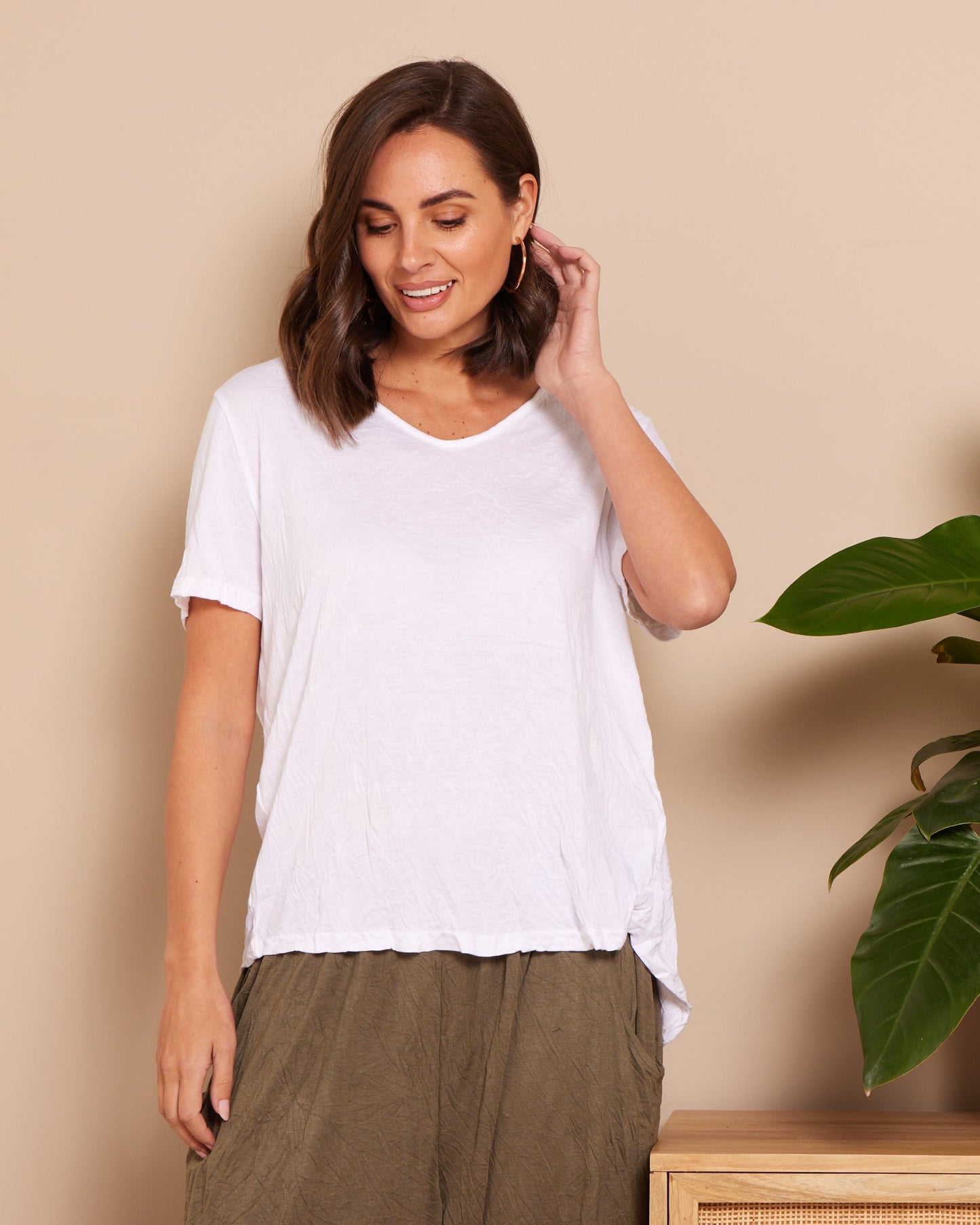 Shayla Crinkle Cotton Tee - White