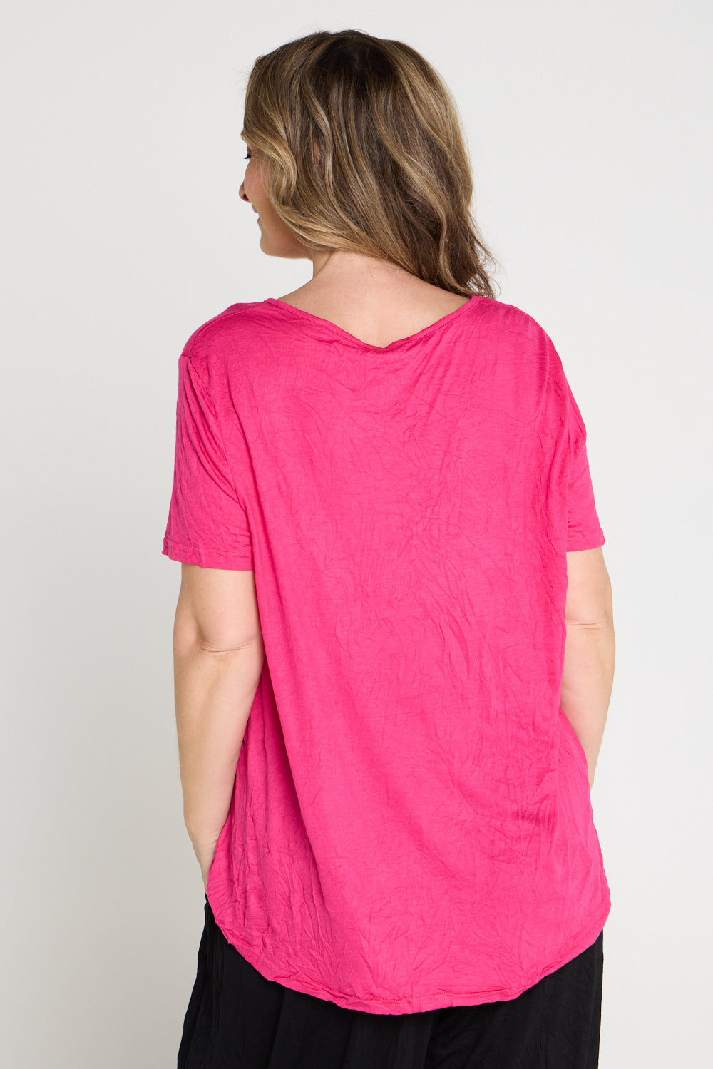 Shayla Crinkle Cotton Tee - Hot Pink