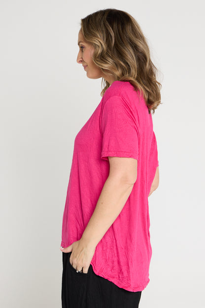 Shayla Crinkle Cotton Tee - Hot Pink