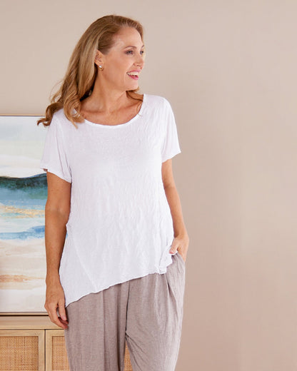 Shayla Crinkle Cotton Tee - White