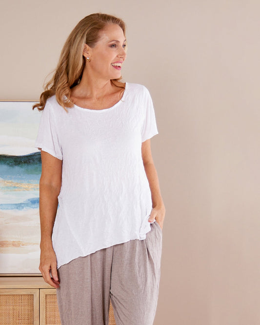 Shayla Crinkle Cotton Tee - White