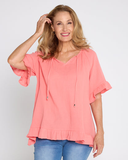 Shaylee Muslin Top - Coral