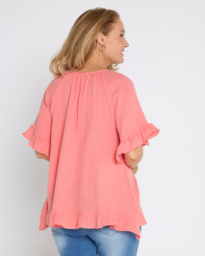 Shaylee Muslin Top - Coral
