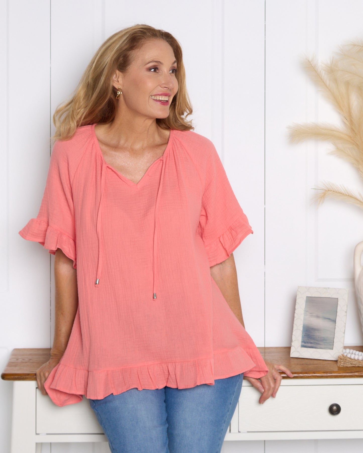 Shaylee Muslin Top - Coral