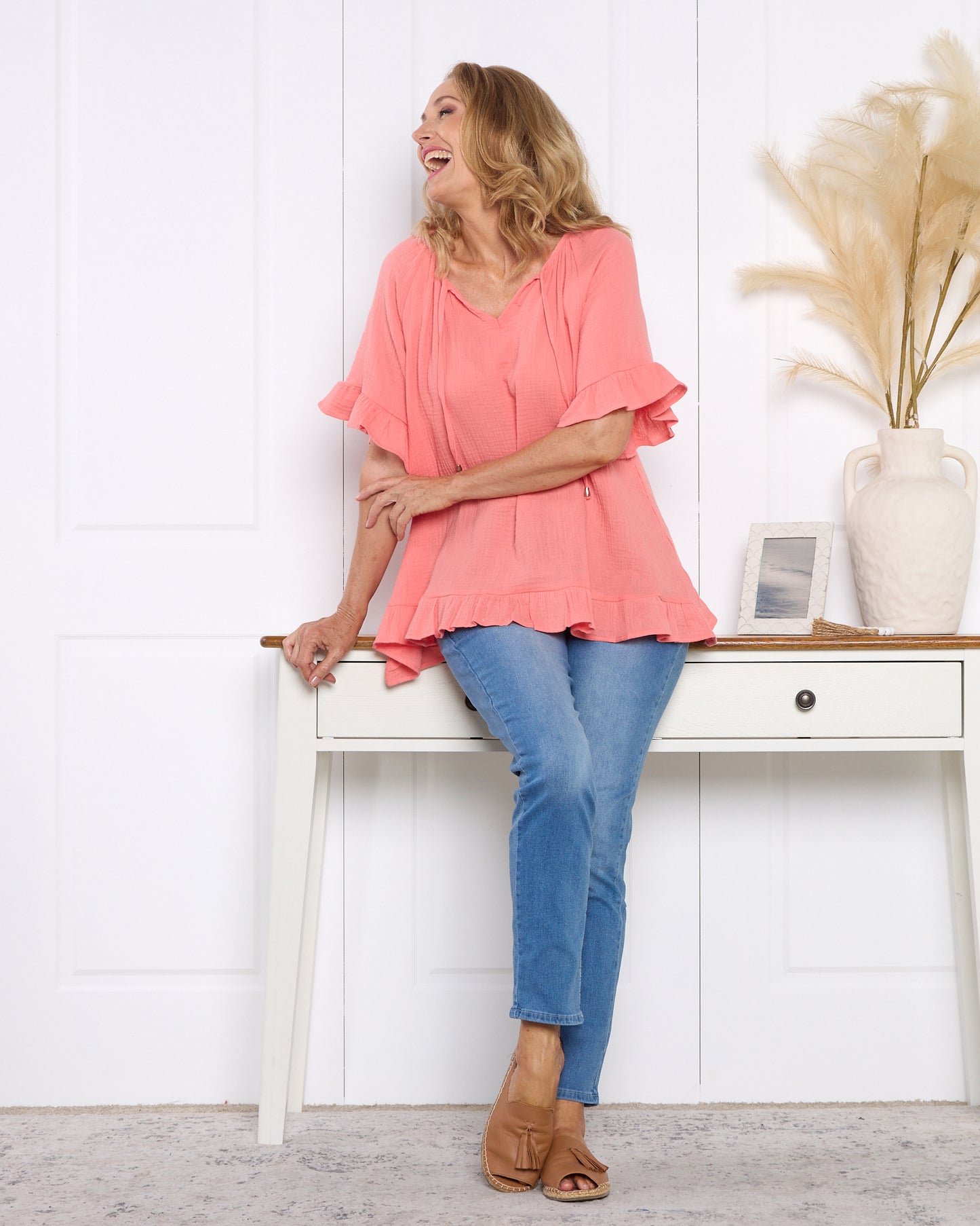 Shaylee Muslin Top - Coral