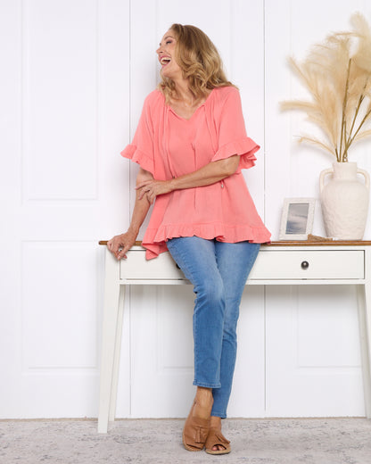 Shaylee Muslin Top - Coral
