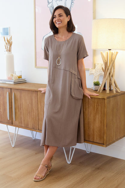 Shona Cotton & Linen Dress - Mocha