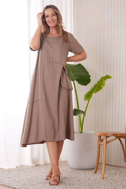 Shona Cotton & Linen Dress - Mocha