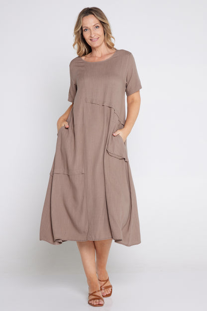 Shona Cotton & Linen Dress - Mocha