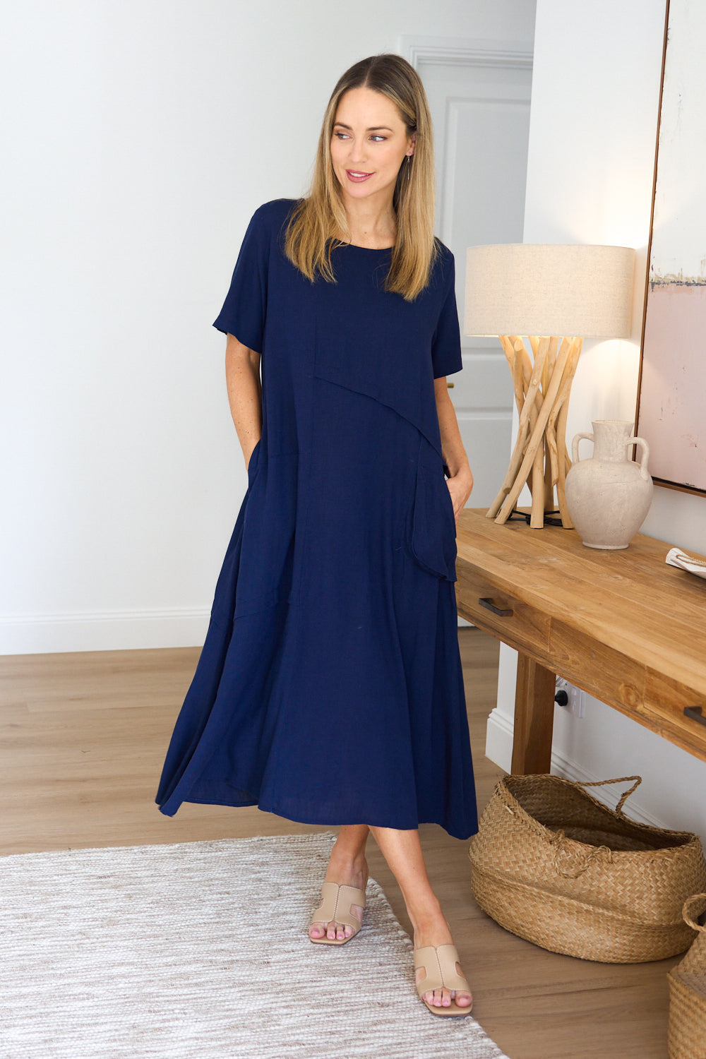 Shona Cotton & Linen Dress - Navy