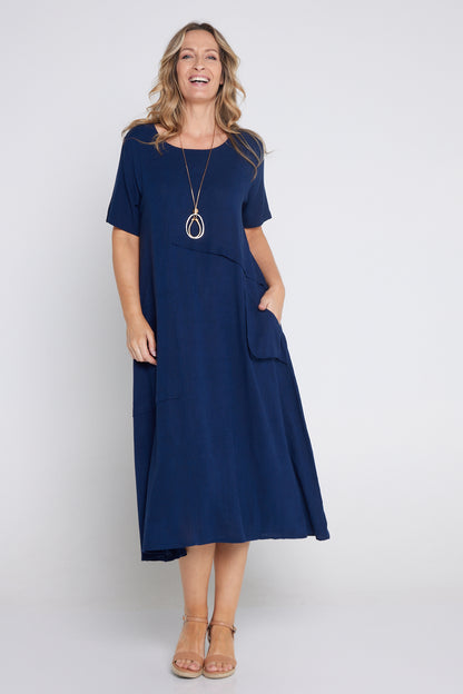 Shona Cotton & Linen Dress - Navy