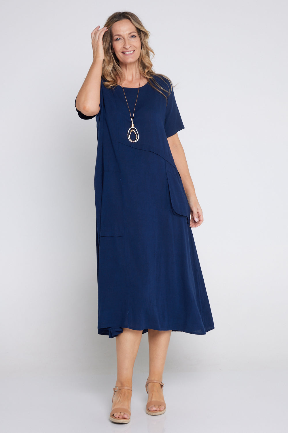 Shona Cotton & Linen Dress - Navy