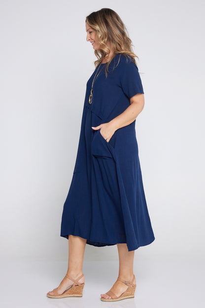 Shona Cotton & Linen Dress - Navy