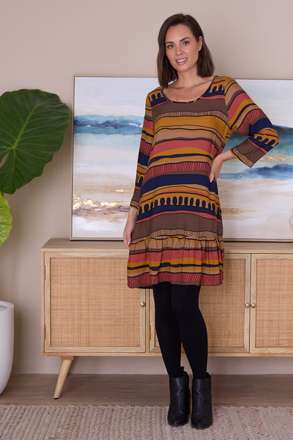 Cassandra Petite Dress - Ochre Organic Stripe