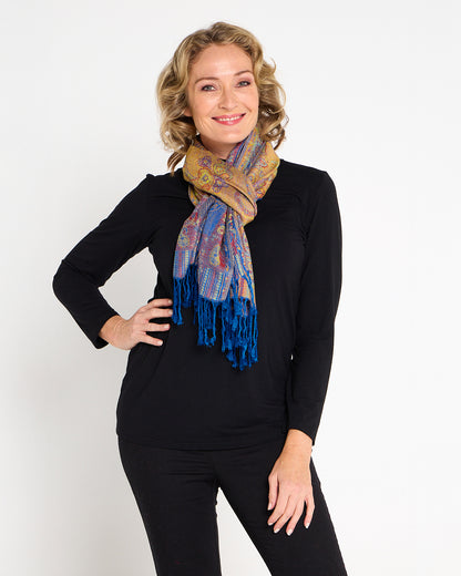 Sitar Reversible Scarf - Lapis Paisley