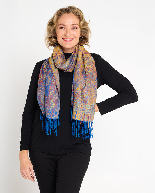 Sitar Reversible Scarf - Lapis Paisley