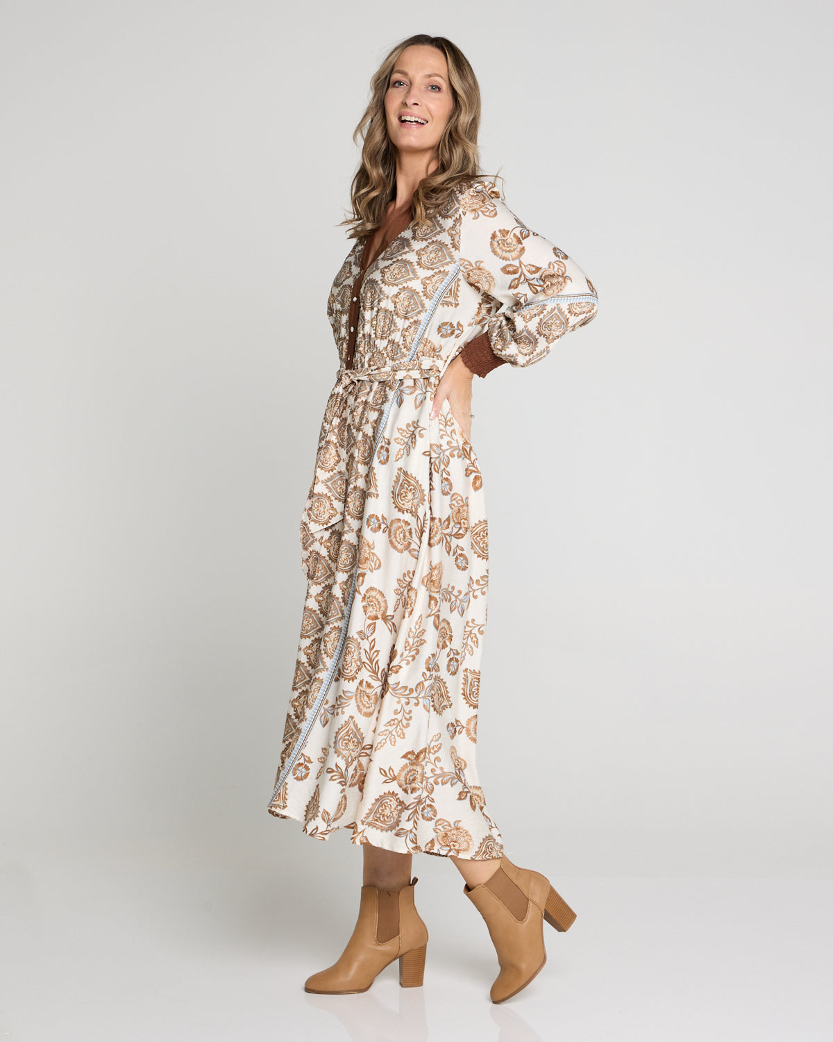 smocked tiered mini dress Ellie Smocked Mini Dress Butter Bronze Brown / M