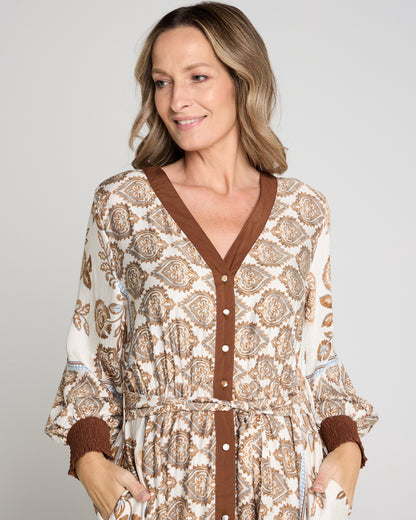 Skylar Dress - Cocoa Jacobean