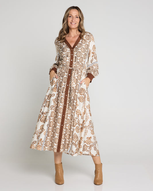 Skylar Dress - Cocoa Jacobean