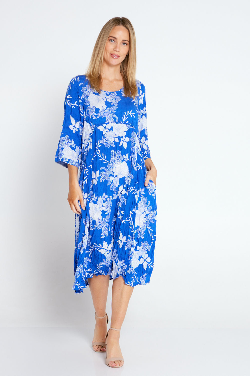 Sleeved Waterhouse Dress - Cobalt Floral