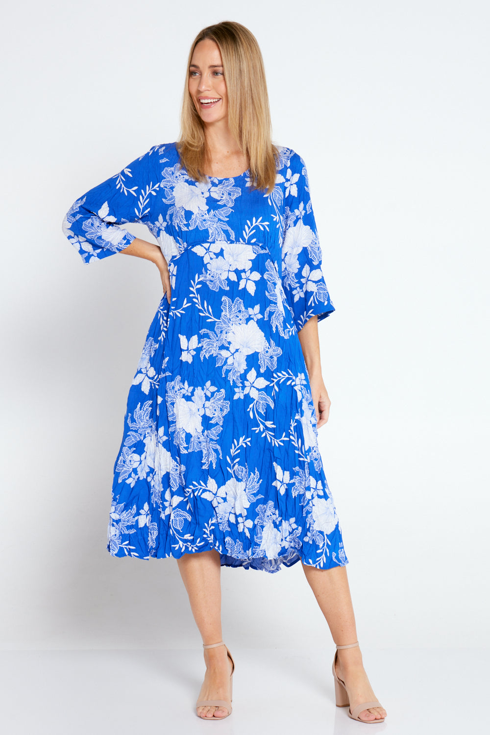 Sleeved Waterhouse Dress - Cobalt Floral
