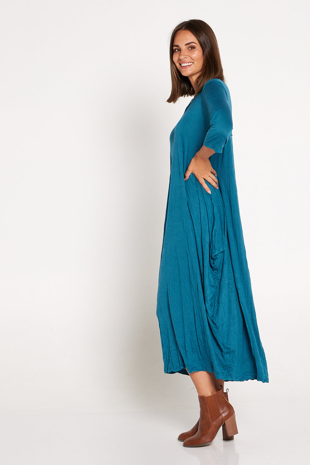 Sleeved Zoe Dress - Teal