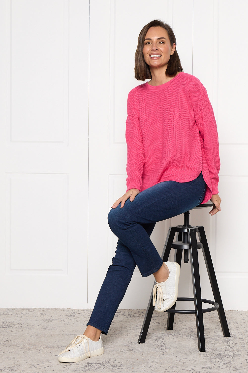 Brenda Waffle Knit - Hot Pink