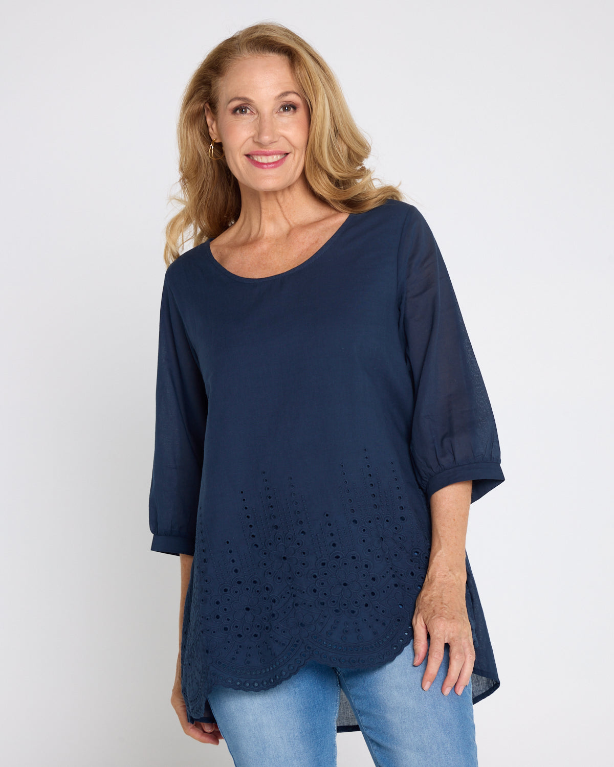 Sophia Cotton Top - Navy Broderie Anglaise