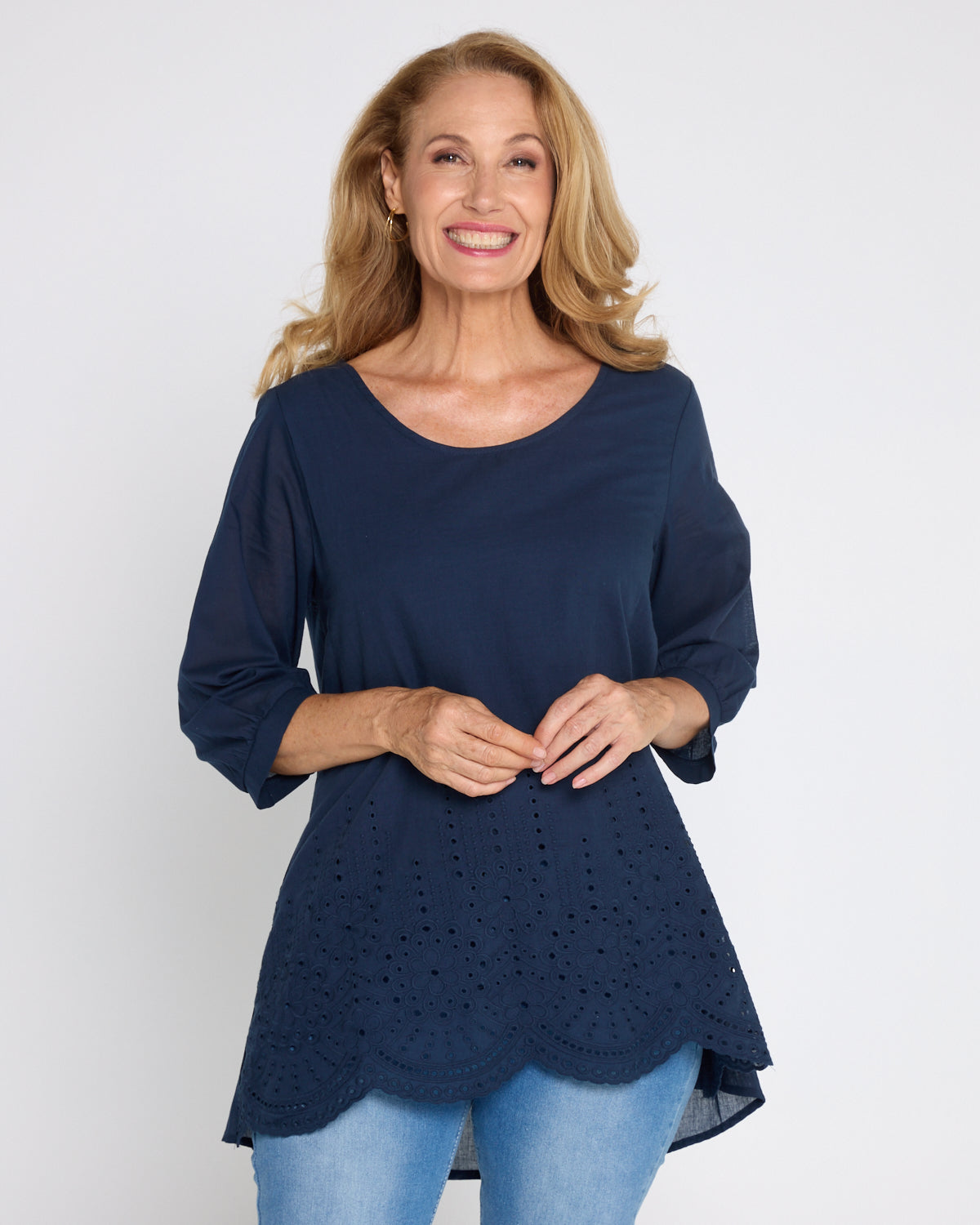 Sophia Cotton Top - Navy Broderie Anglaise