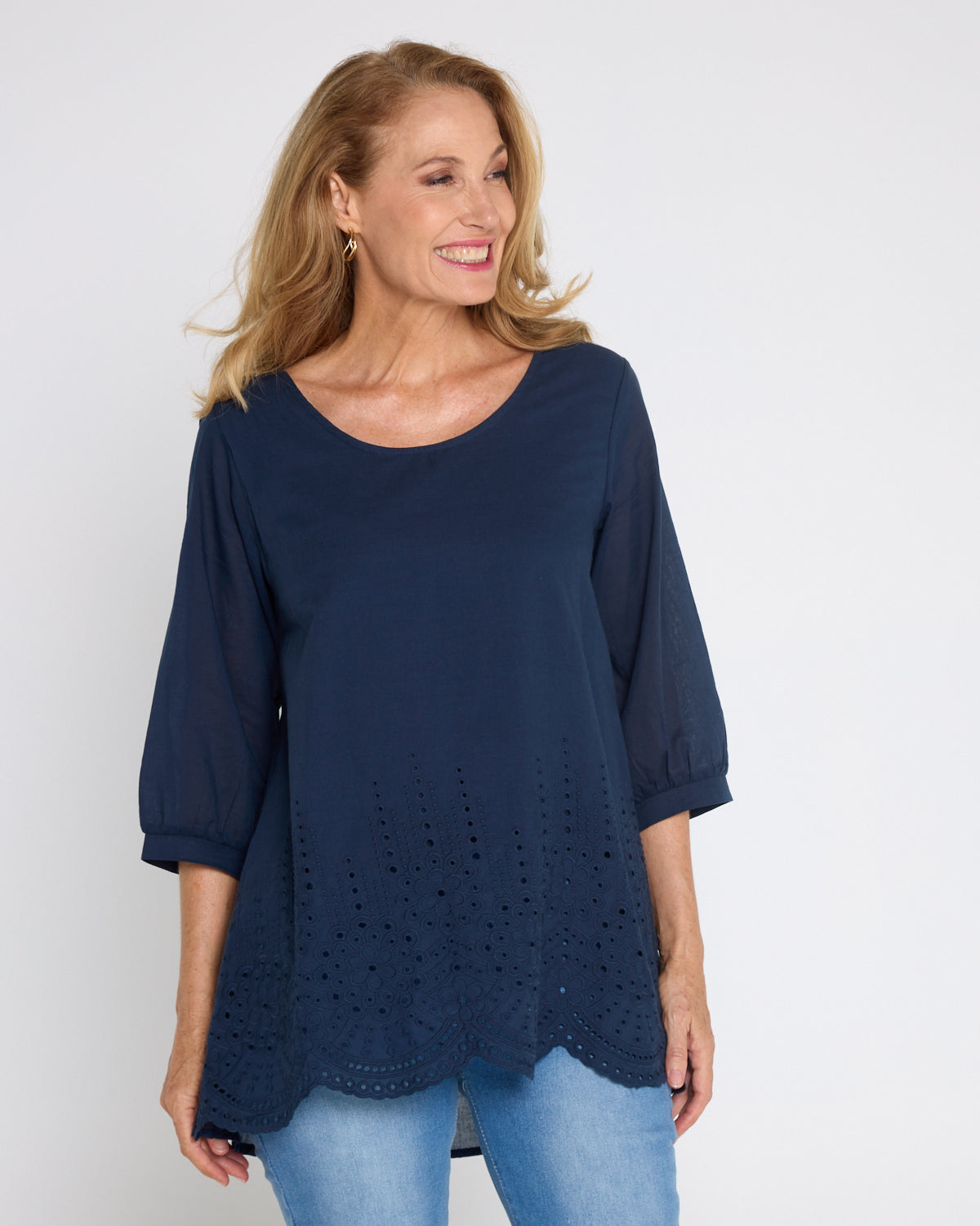 Sophia Cotton Top - Navy Broderie Anglaise