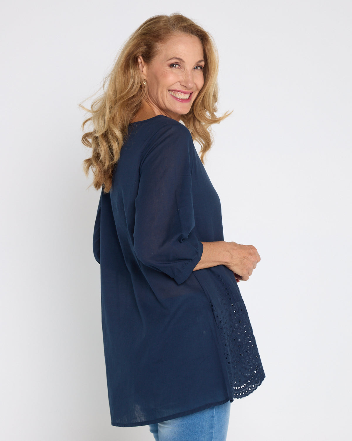Sophia Cotton Top - Navy Broderie Anglaise