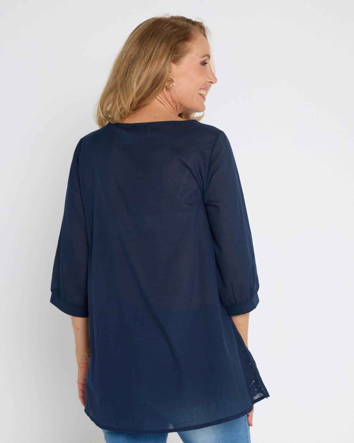 Sophia Cotton Top - Navy Broderie Anglaise