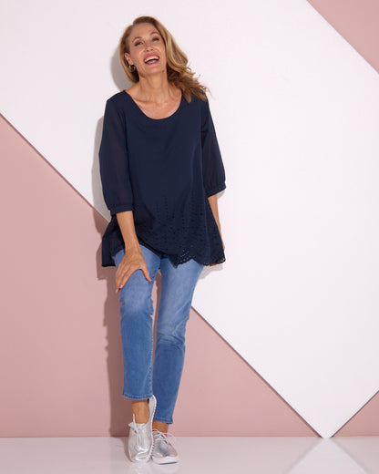 Sophia Cotton Top - Navy Broderie Anglaise