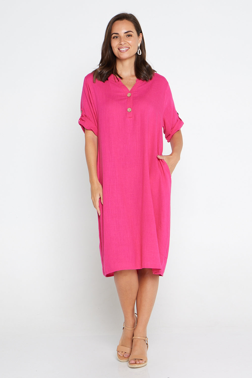 Gigi Cotton Tunic Dress - Hot Pink