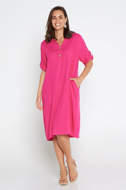 Gigi Cotton Tunic Dress - Hot Pink