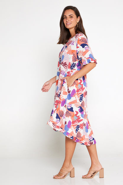 Rollingwood Dress - Coral Collage