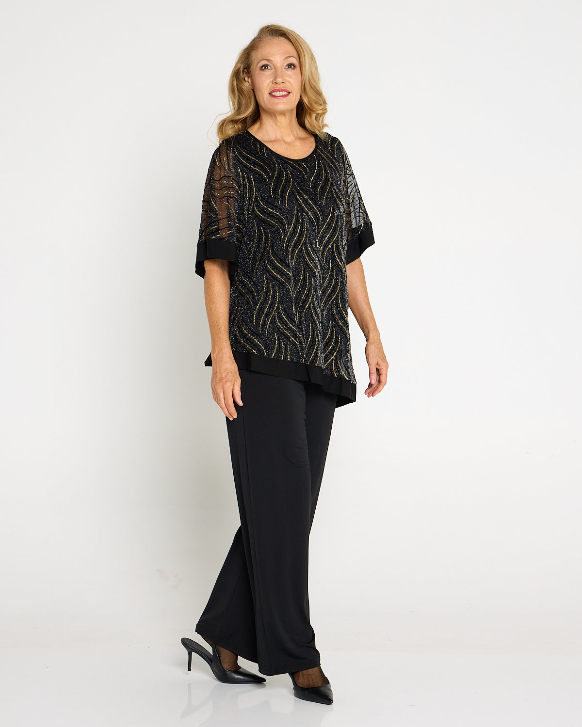 Sparkle Cape Top - Black/Gold