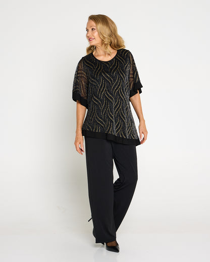 Sparkle Cape Top - Black/Gold