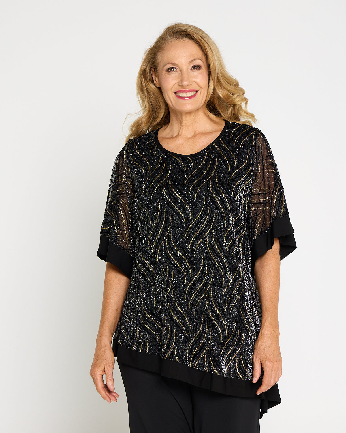 Sparkle Cape Top - Black/Gold