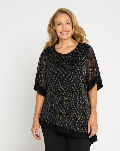 Sparkle Cape Top - Black/Gold