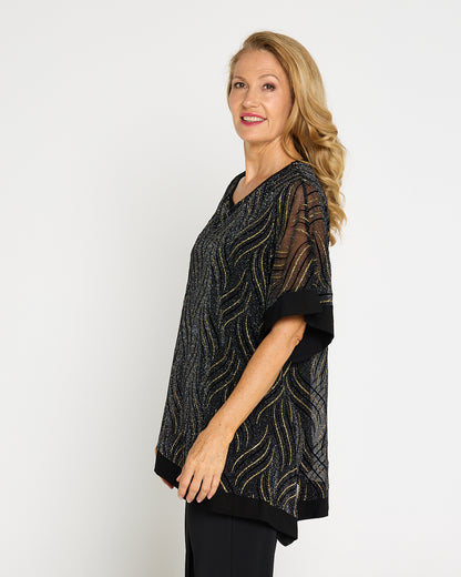 Sparkle Cape Top - Black/Gold