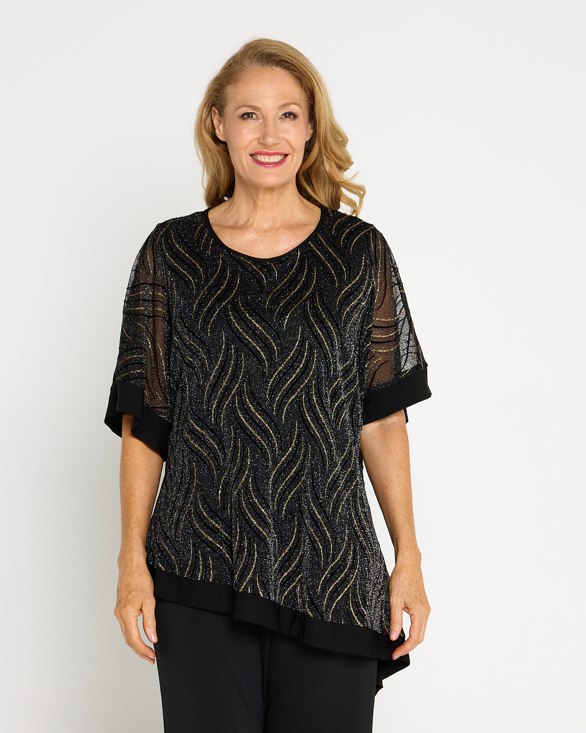 Sparkle Cape Top - Black/Gold
