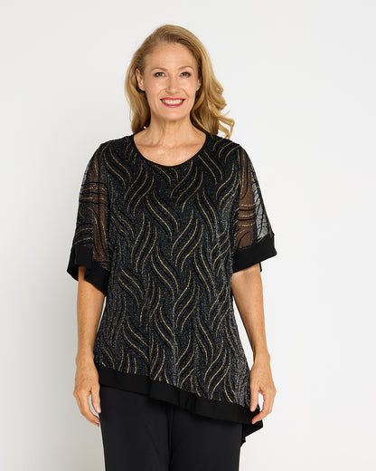 Sparkle Cape Top - Black/Gold