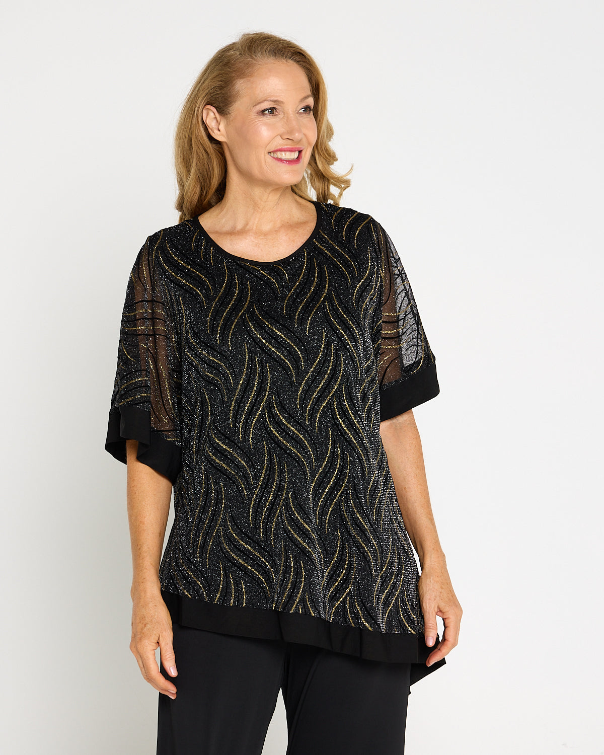 Sparkle Cape Top - Black/Gold
