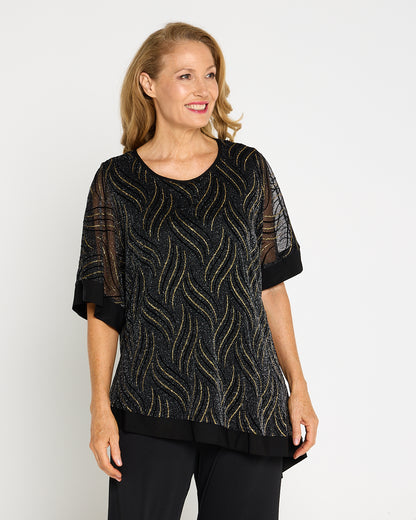 Sparkle Cape Top - Black/Gold