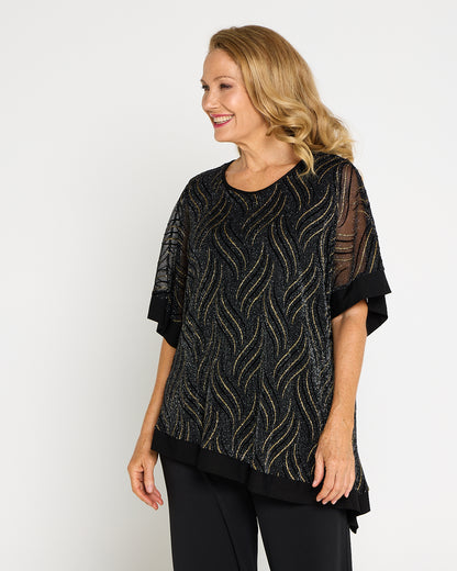 Sparkle Cape Top - Black/Gold
