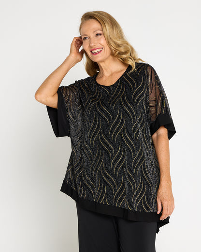 Sparkle Cape Top - Black/Gold