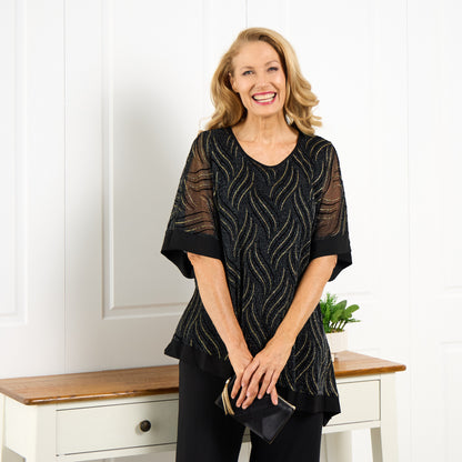 Sparkle Cape Top - Black/Gold