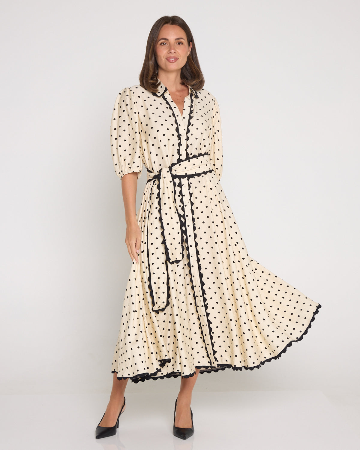 Lowell Ric Rac Shirt Dress - Beige/Black Spot